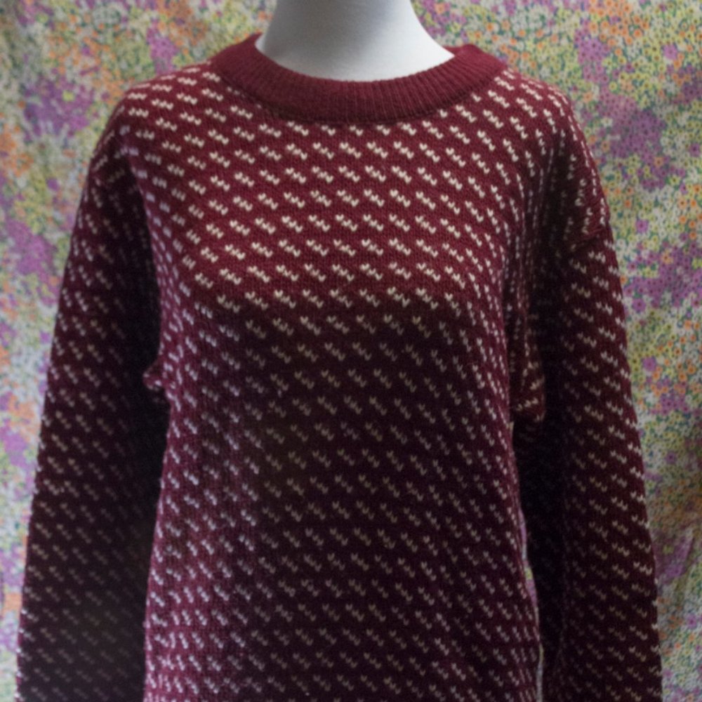 1970s 1980s Red and White checked Vintage Womens LL Bean Sweater